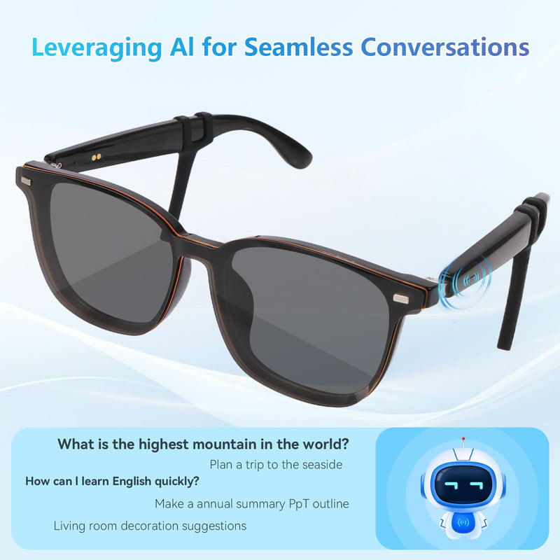 AI Smart Glasses, Bluetooth Smart Translation Glass with 115 Language, with Magnetic Lens,AI Chat,Voice & Video Conversation Translation, Real-Time Voice Translator Sunglasses for Men Women (T08-S3)