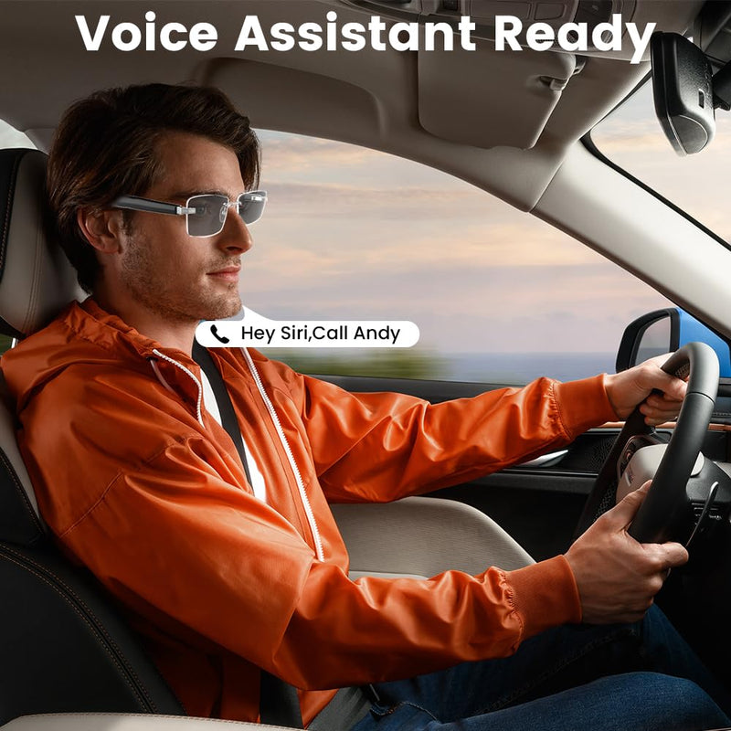Smart Glasses Rimless Smartglasses with Bluetooth Speaker,Remote Control Photo Taking/UV Protection Voice Control (Photochromic Lenses) Photochromic Lenses