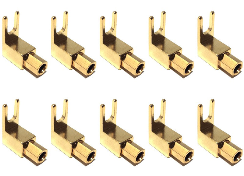 CESS Right Angle Spade Fork & Binding Post - 4mm Banana Plug Socket - Spade Fork Connector for Speaker & Power & Amp (jcx) (10 Pack)