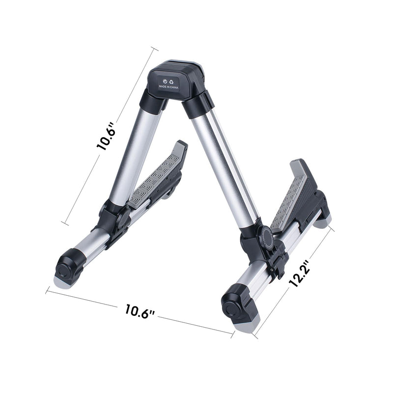 ENO MUSIC Alumium Alloy A-Frame Universal Folding Acoustic Guitar Stand, Suitable for Electric Bass Guitars , Silver
