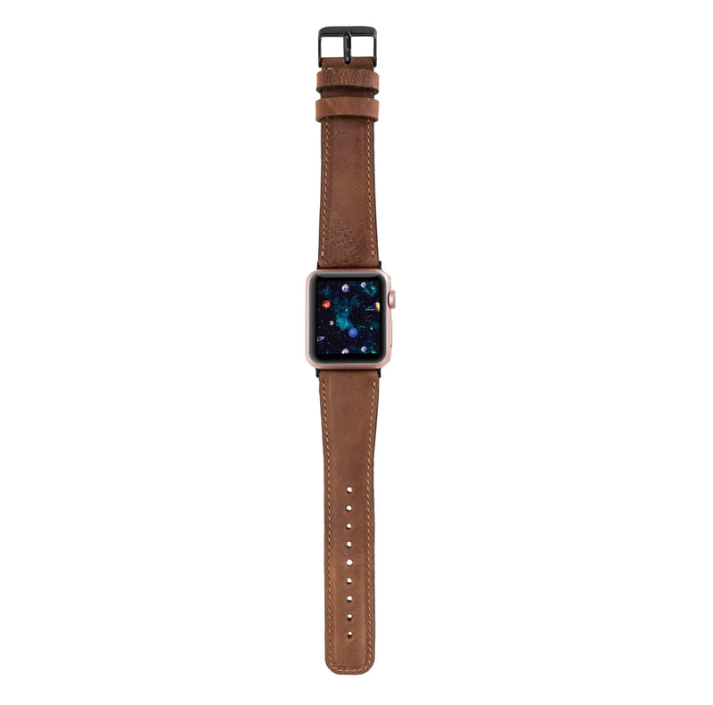 Premium Handmade Leather Watch Band for Apple Watch Ultra 3 2 1 & SE 3 2 1 & Series 11 10 9 8 7 6 5 4 3 2 1 fits 49mm 46mm 45mm 44mm 42mm 41mm 40mm 38mm Saddle Brown w / Black Connector&Clasp 38-40-41mm & 42mm (Series 10/11)