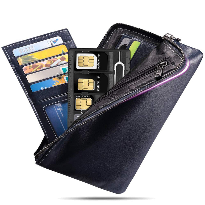 1 Pack SIM Card Holders with Tray Opener Pins, Card Storage Tool Set for Standard Micro Nano Micro-SD Memory Cards, with 3 Card Adapters and 1 Eject Pins - Black