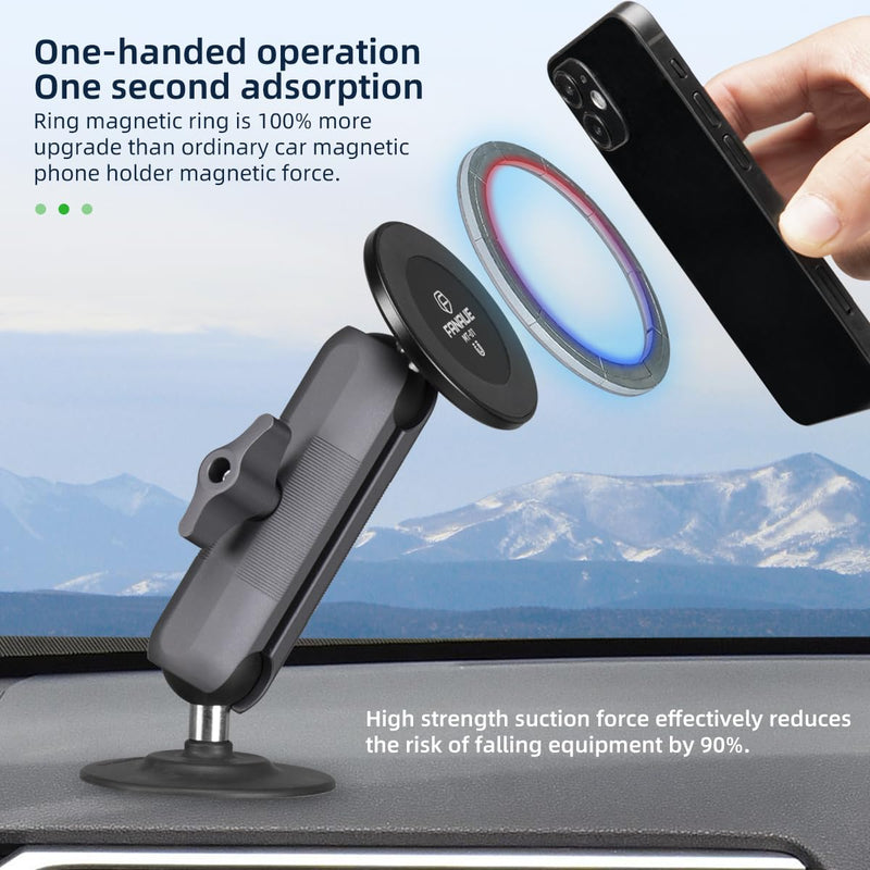 FANAUE SC-03T9 Car Mount Compatible with RAM Mount B Size Ball Head, Magnetic Phone Holder for Dashboard, Windshield & Other Car Accessories - 4.7 to 7.5 inch Smartphones