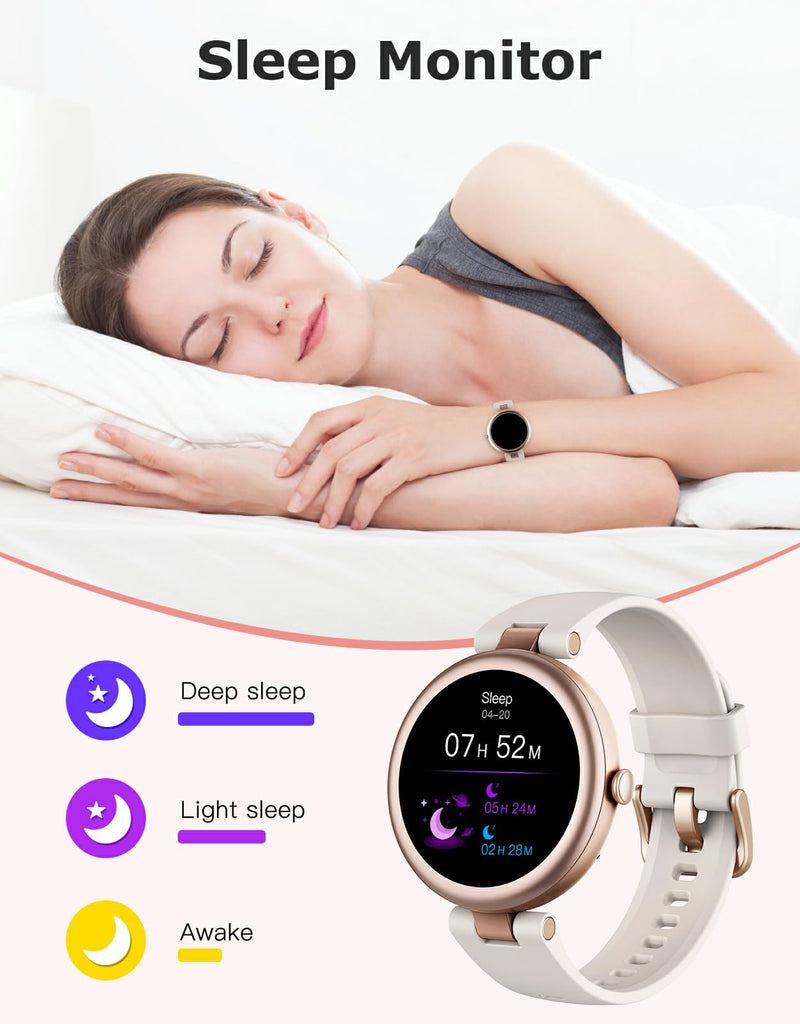 Fitness Tracker, Round Fitness Watches for Women with Bluetooth Call Heart Rate Monitor Sleep Tracker Calorie/Step Counter, Birthday Gift for Women Lady Mom Waterproof Starlight | Bluetooth Answer/Make Call,Heart Rate/Sleep/SpO2/Calories Monitor,100+ S...
