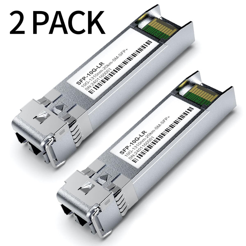 2Pack 1310nm SFP+ 10GBase-LR Single Mode Module, 10G LC SMF Fiber Optic Transceiver for Cisco SFP-10G-LR, Ubiquiti UniFi UF-SM-10G, Meraki MA-SFP-10GB-LR, Netgear, TP-Link and More (1310nm DDM 20km) 2PCS 10G SFP to LC SingleMode