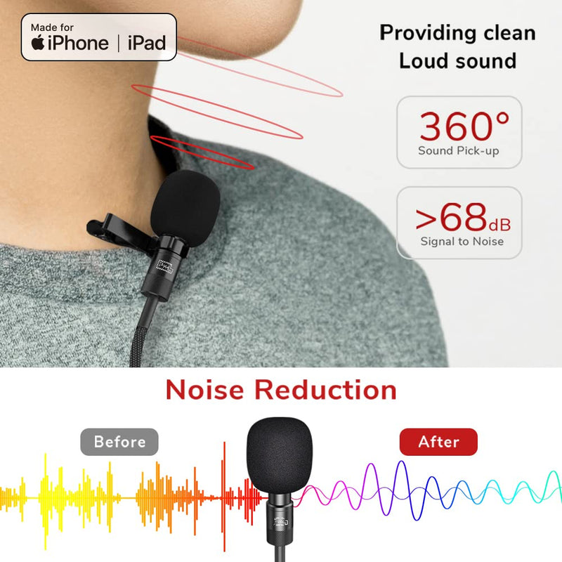 PIXEL Mini Lavalier Microphone for iPhone iPad (Apple MFi-Certified), Lightning Mini Lapel Mic for YouTube TikTok Video Recording Vlogging Live Streaming (6.5ft) 6.5ft (2m)