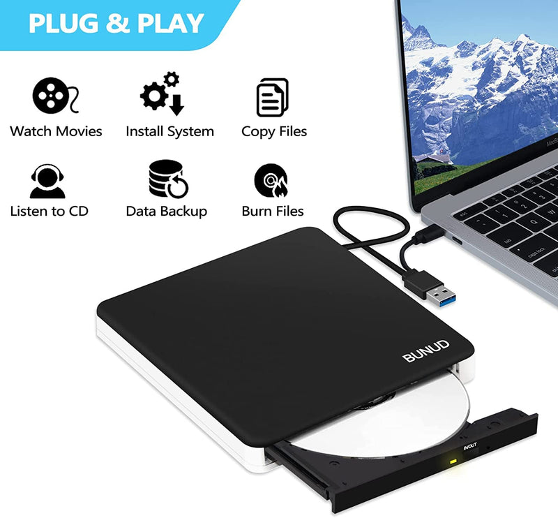[AUSTRALIA] - BUNUD External DVD Burner USB-C: Portable DVD External Drive for Apple Superdrive with 2 USB and TF/SD Slots - Plug & Play CD Drive External for Mac Laptop Windows 11 Black 