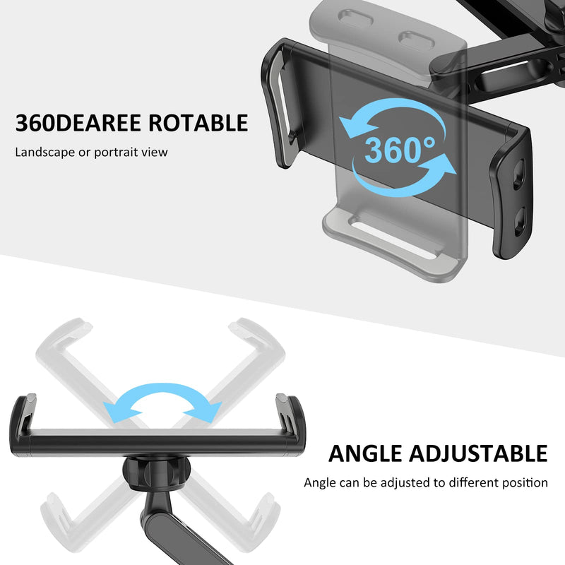Car Headrest Backseat Mount, 360° Rotating Adjustable Car Backseat Headrest Tablet/Phone Holder, Compatible for All 4"-11" Tablets, cellphones, iPhone, iPad Air Mini,Tabs Switch. Black
