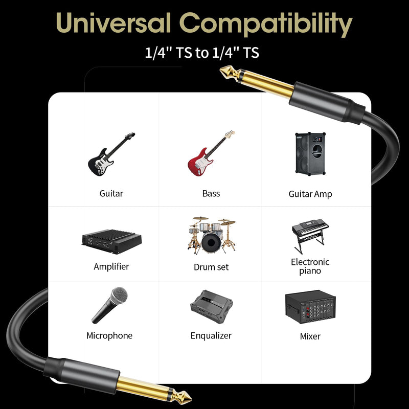 [AUSTRALIA] - Guitar Cable 10Ft, 1/4 Inch Instrument Cable, Soft Durable Electric Guitar - AMP Cord for Bass, Amplifier, Pedals, Guitar Chord with Improved Tin Plated Copper Core,Noise Free Black 10 Ft. 