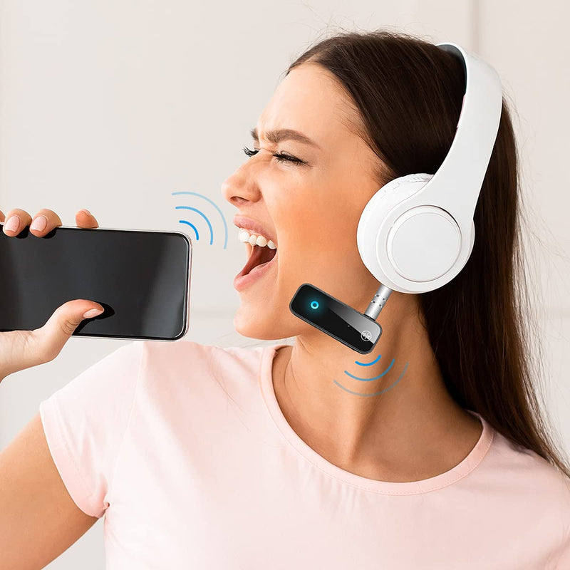 (Newest) Aux Bluetooth 5.0 Adapter for Car, Bluetooth Receiver for Car Home Stereo System and Headphones, Bluetooth Aux Adapter, 2 in 1 Wireless Bluetooth Transmitter and Receiver for Hands-Free Call Black