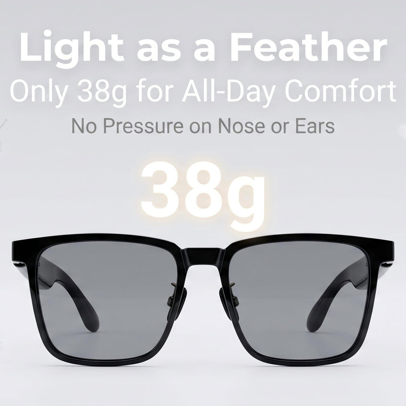 Smart Glasses with Bluetooth Speakers, Open Ear Audio Glasses with Magnetic Polarized Sunglasses Clip, Blue Light Blocking, IPX56 Waterproof, Smart Audio Glasses for Men/Women, Black Frame