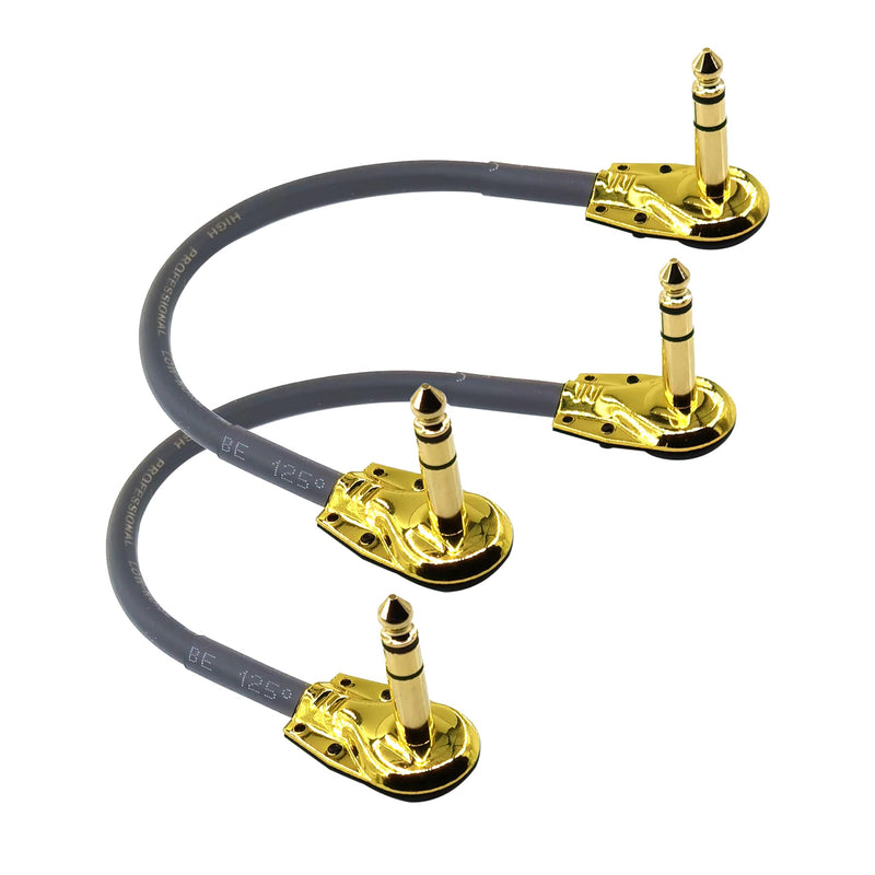 1/4 inch Right Angle TRS Stereo Dual Channel Guitar Flat Patch Cable Low Profile Pancake Design 1 feet 2 Pack (1 feet)