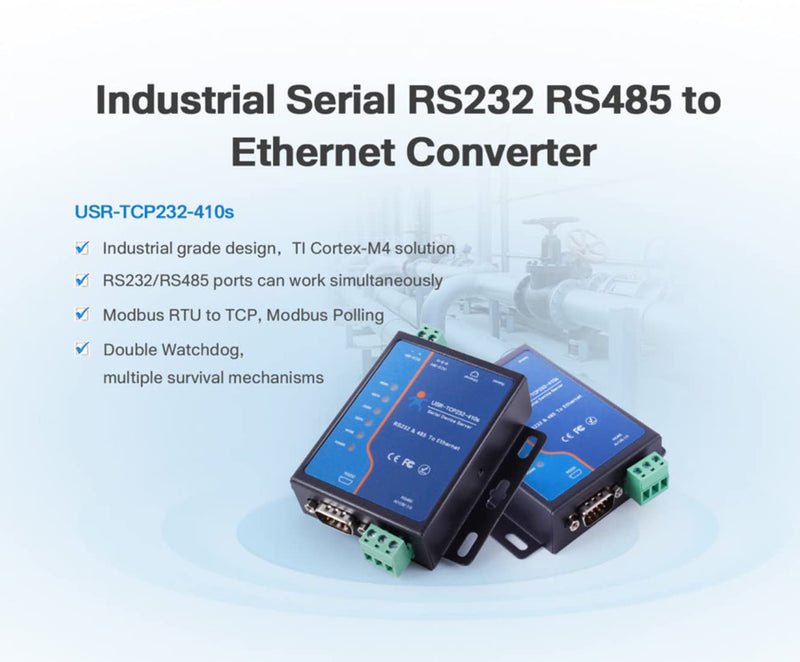 USR-TCP232-410S Serial to Ethernet Converter Support Modbus RTU & TCP Terminal Power Supply RS232 RS485 to TCP/IP Module