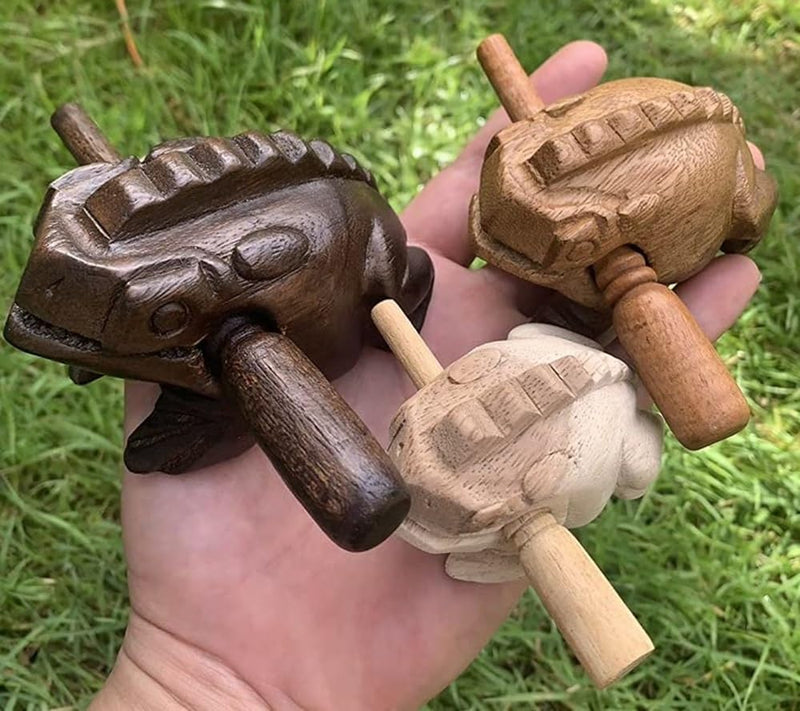 [AUSTRALIA] - Guiros Percussion Instruments Wooden Frog Musical Instrument Set of 3 Frogs: 4 Inch, 3 Inch, and 2.25-2.75 Inch (Dark Brown/Brown/Natural Colors) Dark Brown/Brown/Natural Colors 