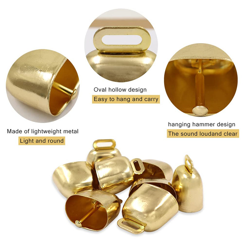 8 Pcs Shiny Gold Small Cow Bells, Loud Grazing Copper Bells Noise Makers, Metal Decorative Bells for Pet Dog Cat Pendants Christmas Tree Crafts 8 Pcs