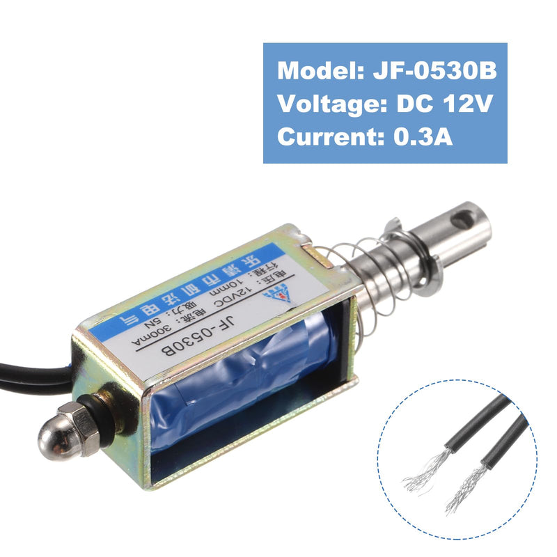 QUARKZMAN DC 12V 0.3A Solenoid Electromagnet Push Type 5N 10 mm Hub Electromagnetic Actuator Open Frame Linear Motion JF-0530B Magnet Electromagnet