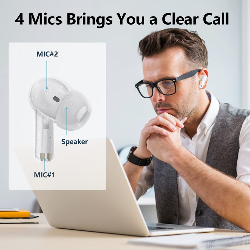 A40 Pro Wireless Earbuds, 50Hrs Playtime Bluetooth Earbuds Built in Noise Cancellation Mic with Charging Case, Bluetooth Headphones with Stereo Sound, IPX7 Waterproof Ear Buds for iPhone