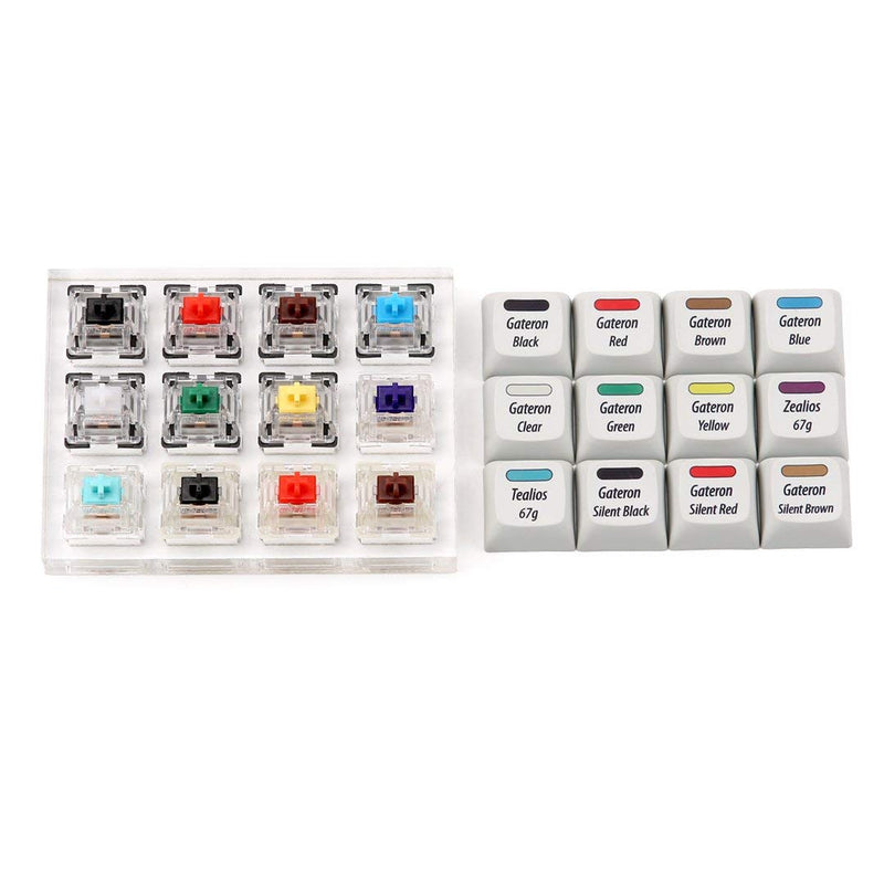 Max Keyboard Gateron + Zealios + Tealios Key Switch 12-Key Tester Kit (Printed PBT Keycap with Key Switch Color Printed)