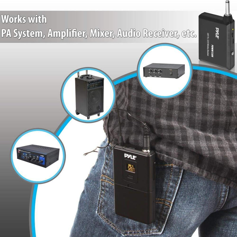 Pyle UHF 32-Channels Wireless Microphone - System Set with Headset & Lavalier Lapel Microphones, Beltpack Transmitter, Clip on Lavalier Mic & Receiver - Perfect for Karaoke & Conference - PDWM12UH