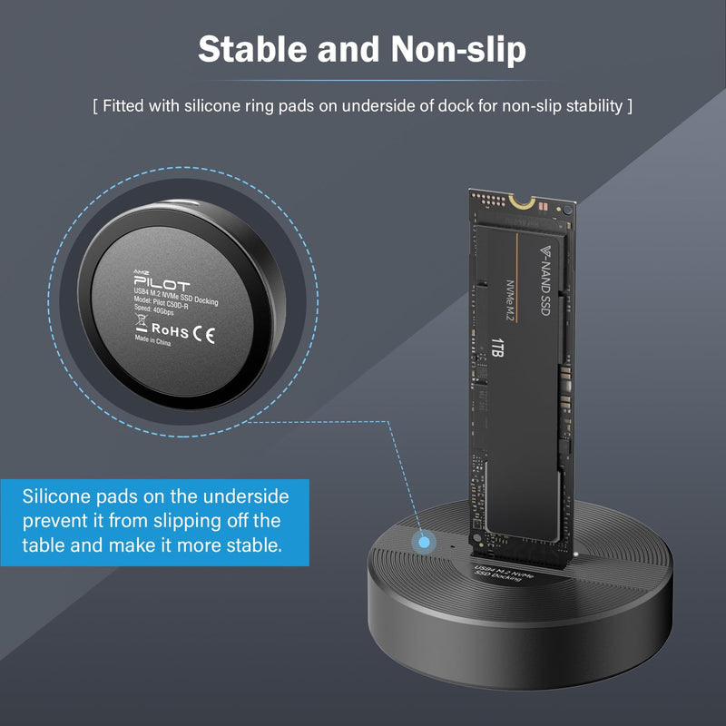 40Gbps USB4 M.2 NVMe SSD to USB C Dock M2 Reader Adapter Aluminum | M 2 M Key, B+M Key PCIE NVMe SSD Docking Station for Data Rescue, External Storage. Size for 2230-22110 Enclosure, Laptop PC Pilot C50D-R