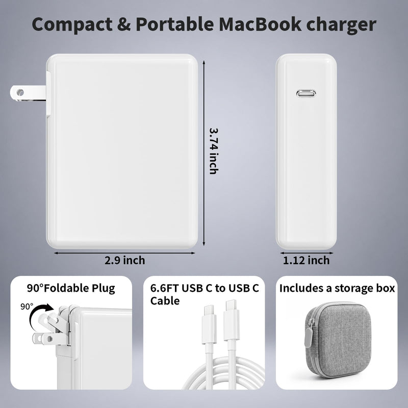 Mac Book Pro Charger - 96W Apple USB C Fast Charger Power Adapter with 6.6FT Long USB C Cable,Compatible with MacBook pro/Air 16 15 14 13 Inch/ipad Pro and All USB C Device, Extra Storage Bag Included