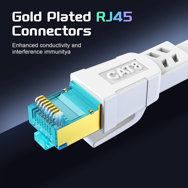 Cat 8 Ethernet Cable 200 FT, Heavy Duty High Speed 40Gbps 2000Mhz Internet Network Patch Cord, RJ45 Shielded Flat LAN Cable, Outdoor&Indoor Weatherproof S/FTP UV Resistant for Gaming, Router, Modem CAT8-200FT White