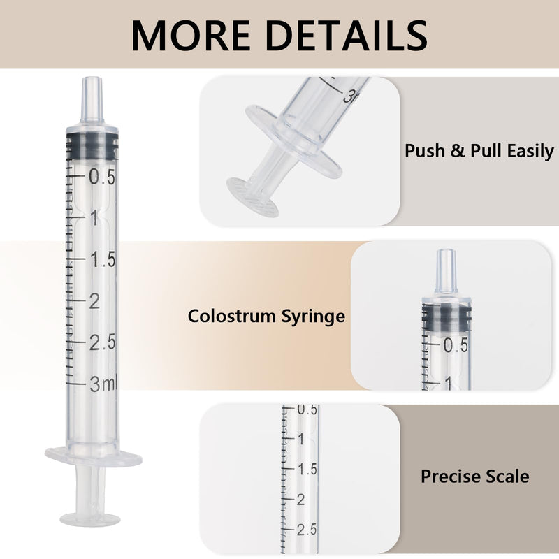 20 Pieces Colostrum Syringe 3 ml Set with Needle, Plastic Syringes of Liquids, Scientific Syringes with Caps for Laboratories, Plant Watering, Refilling and Measuring Liquids