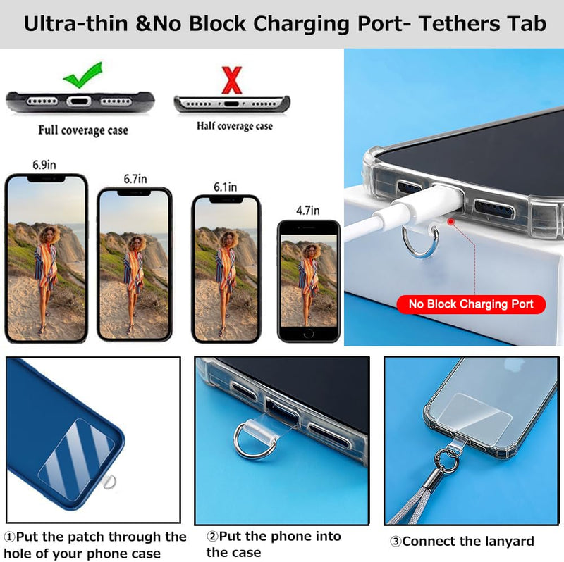 2Pcs Phone Crossbody Lanyard and Wrist Phone Strap,Universal Cell Phone Lanyard Strap Phone Chain with 2×Tether Tab B