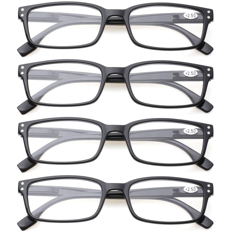 Kerecsen 4 Pack Reading Glasses for Women/Men Spring Hinges Readers Glasses Lightweight Eyeglasses 4 Pack Black 2.0 Diopters