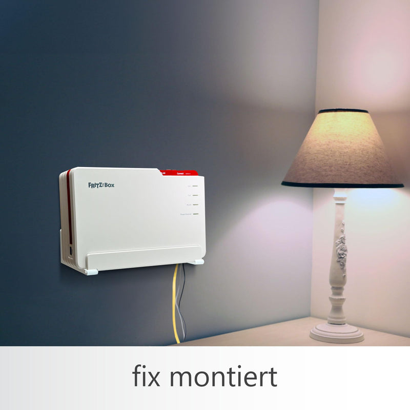 Wall mount for AVM FRITZ!Box 5690 Pro - robust, perfect fit, fibreglass connection (fibre) free, open design for heat dissipation, including drilling template, screws and dowels - made in Germany