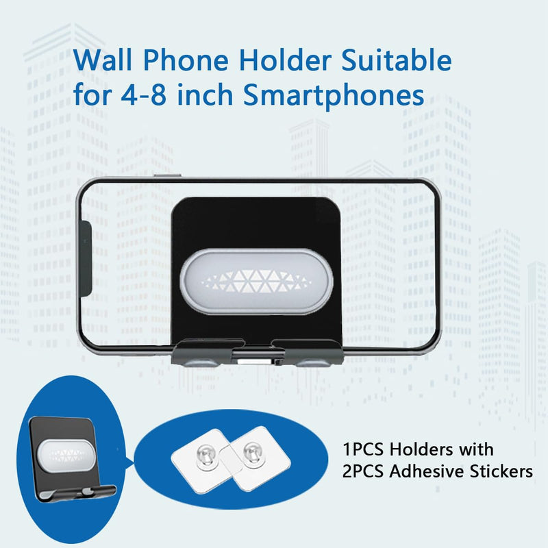 Shower Phone Holder with 2PCS Adhesive Stickers,Wall Mount Phone Stand for Bathroom,Kitchen,Office and More,Compatible with Smartphone(Black-Gray) Black-Gray
