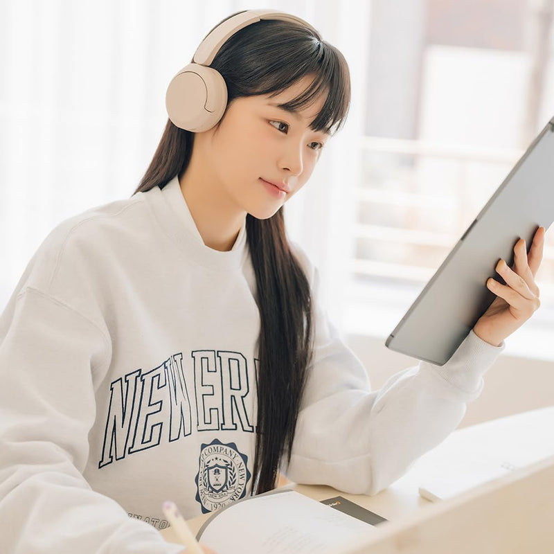 Sony WH-CH520 Best Wireless Bluetooth On-Ear Headphones with Microphone for Calls and Voice Control, Up to 50 Hours Battery Life with Quick Charge Function, Includes USB-C Charging Cable - Beige