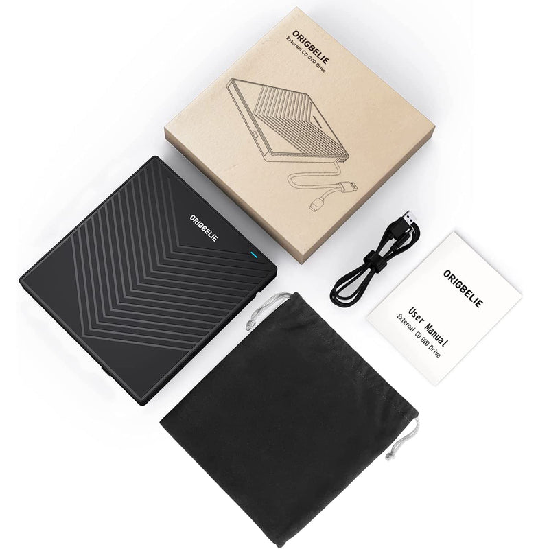 ORIGBELIE External CD DVD Drive, USB 3.0 & 4 USB Ports & 2 TF/SD Card Slots | Ultra Slim CD DVD ROM Player Burner Reader Writer Rewriter Optical Disk Drive for Laptop PC Mac OS Windows 11/10/8/7 Linux 5.6" x 6" x 0.7"