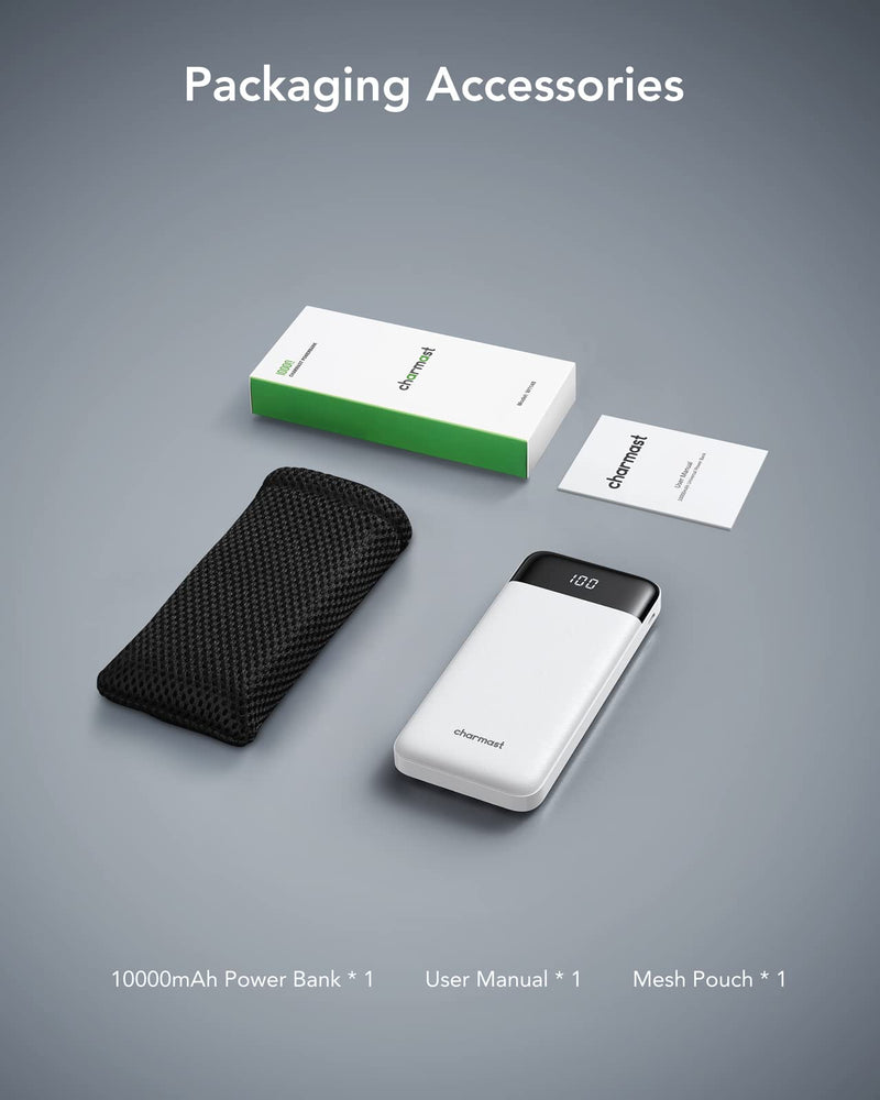 Portable Charger with Built in Cables, Portable Charger with Cords Wires Slim 10000mAh Travel Battery Pack 6 Outputs 3 Inputs 3A Fast Charging Power Bank for Samsung Google Pixel LG Moto iPhone iPad White