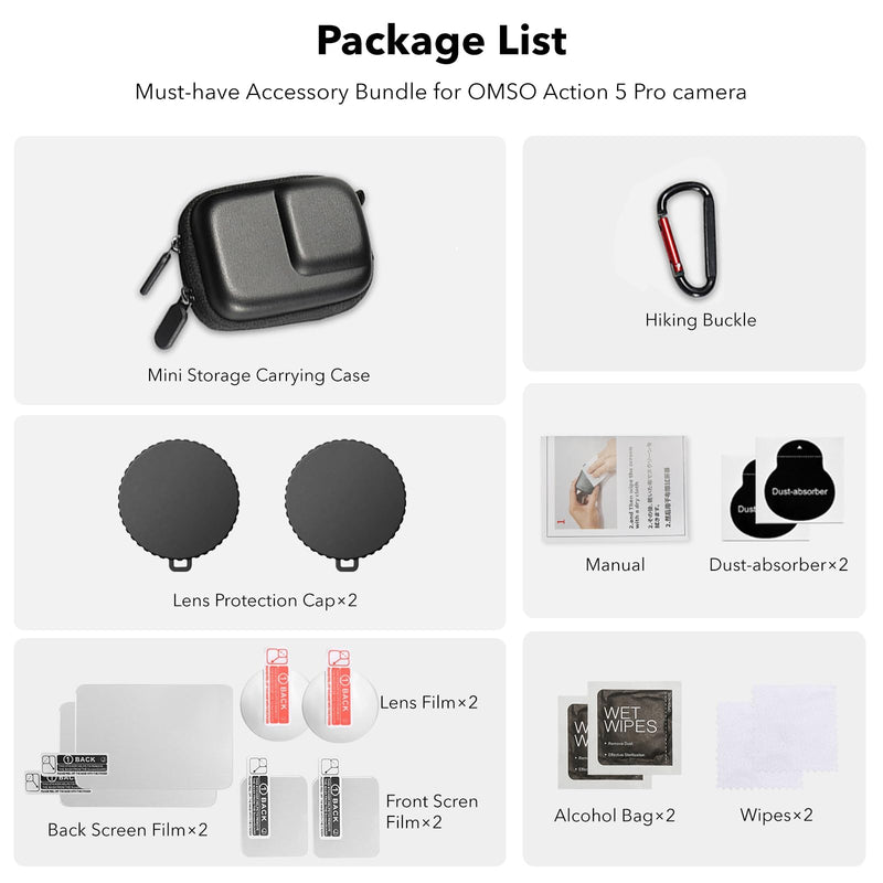 [AUSTRALIA] - OSMO Action 5 Pro Accessories, PU Portable Mini Carrying Bag Case, Lens Screen Protectors (6 Pack) Comatible with DJI Osmo Action 5 Pro, Rubber Lens Cap Cover for DJI Action Camera Accessory for DJI Osmo Action 5 Pro 