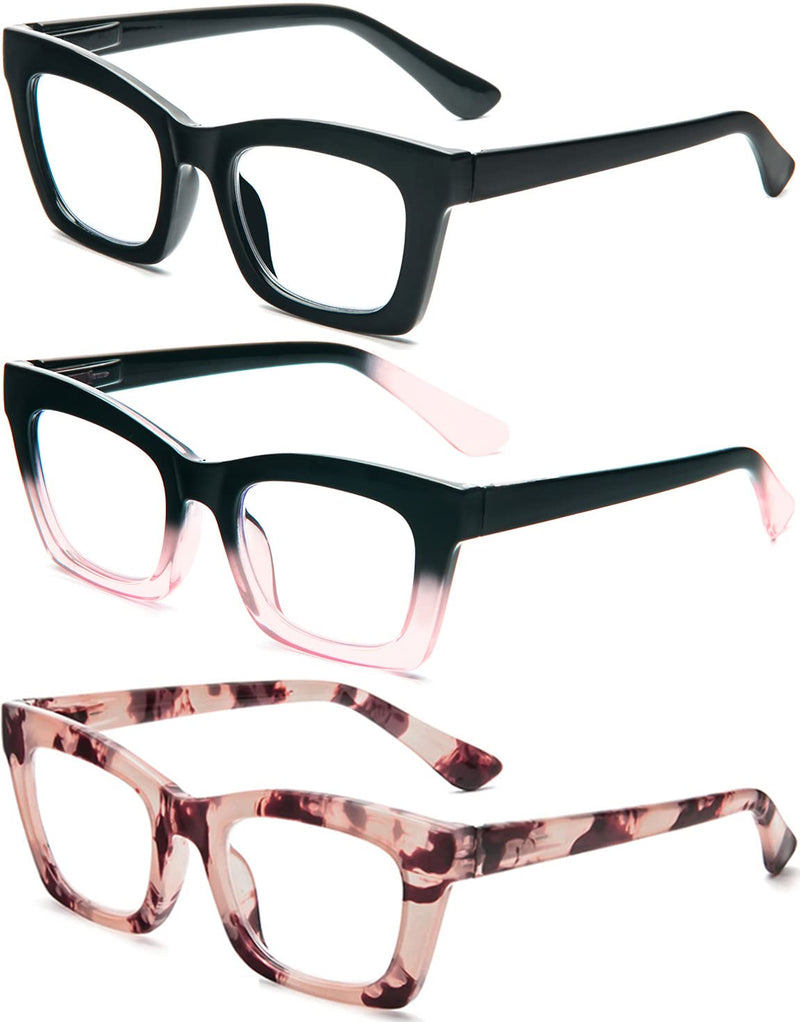 REAVEE Oprah Style Reading Glasses for Women, Blue Light Blocking Cute Oversized Square Computer Readers Spring Hinge Black/Pink Leopard/Blackpink 1.5 x