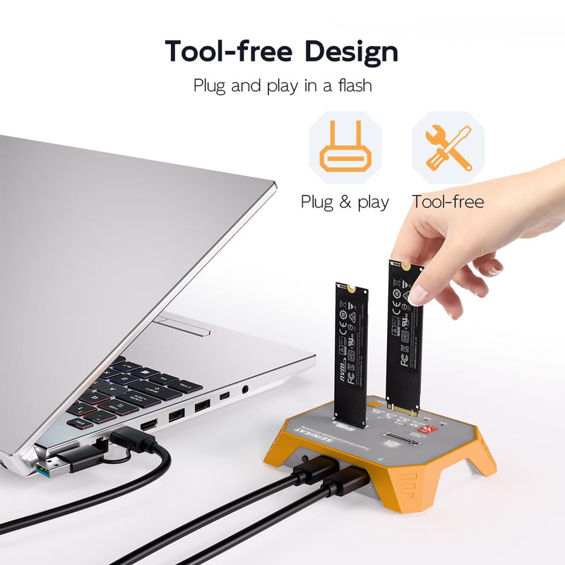 M.2 NVMe & M.2 SATA SSD Docking Station, Tool-Free M.2 Duplicator Cloner with SD Card Reader, Offline Cloning, Plug and Play S3019CL