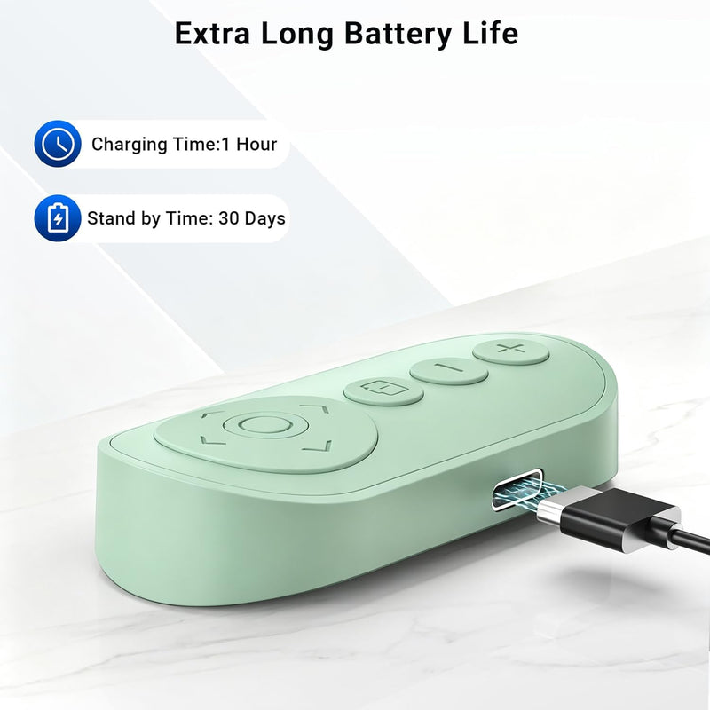 Rechargeable Camera Remote for iPhone Android, Zoom Control | Zoom Control | Front/Rear Camera Switch, Photo & Video Shutter, TikTok Scrolling, Page Turner, bluthooth 10m Wireless Clicker Green