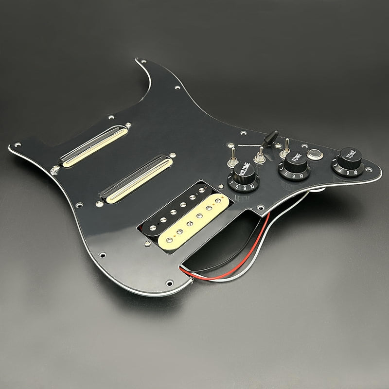 [AUSTRALIA] - SAPHUE SSH-Coil Splitting Electric Guitar Pickguard Two Mini Humbucker + ONE Humbucker(9K/9K/15K)+Silence Switch Loaded Prewired Scratchplate (Black) Black+Zebra 