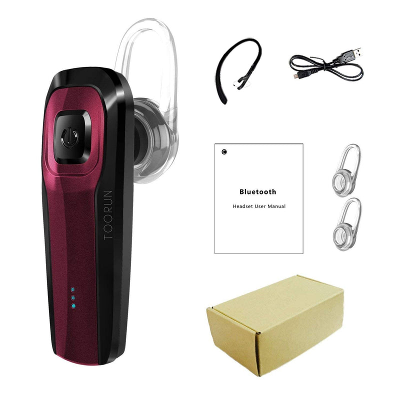 Bluetooth Earpiece, M26 Bluetooth Headset Handsfree Wireless Headphone with Noise Cancelling and Microphone Compatible for Android iPhone Cell Phone Laptop - Red