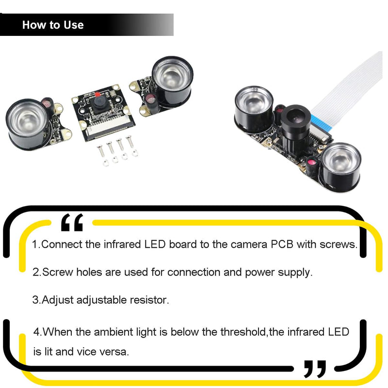 Youmile Infrared LED Module for Raspberry Pi Camera 3 W 850 nm IR Night Vision Infrared Spotlight Light Sensitive Lamp 2 Hole Spacing 13.66 mm Adjustable Resistance with Screwdriver Pack of 2