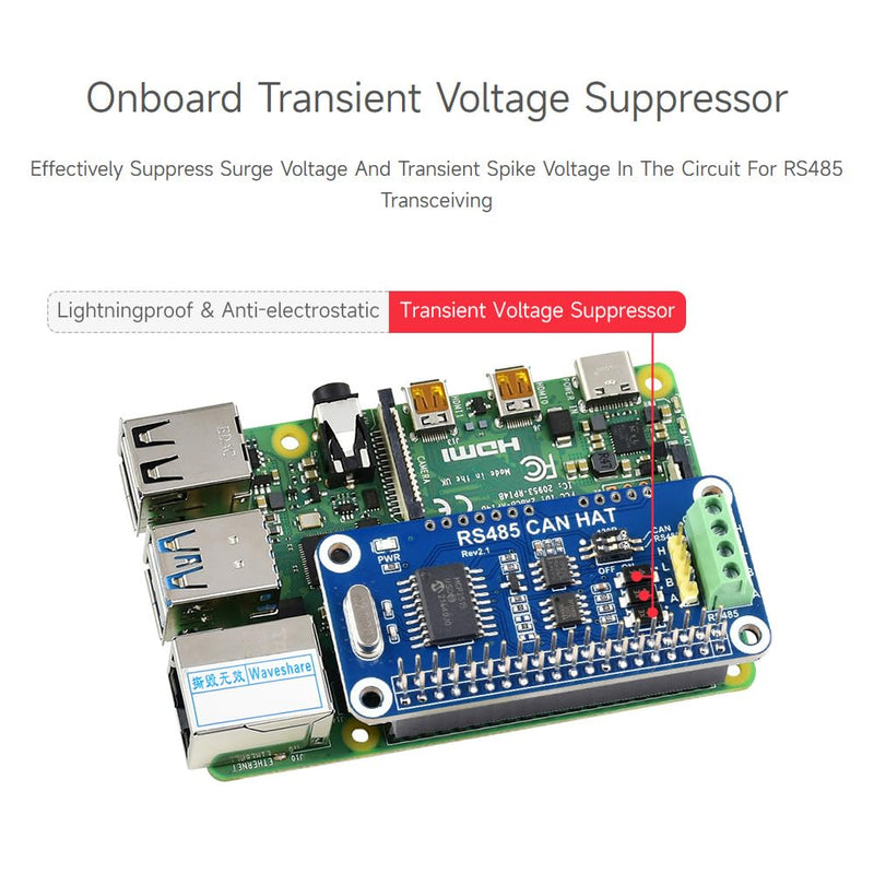 [AUSTRALIA] - Waveshare RS485 CAN HAT Supports Raspberry Pi Series Boards Allows Stable Long-Distance Communication 