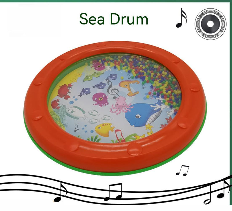Ocean Drum Wave Bead Drum Gentle Sea Sound Music Gift Educational Tool Percussion Instruments Drum，10 Inch Fish Graphic Sea Drum (1 Pcs) 1 Pcs