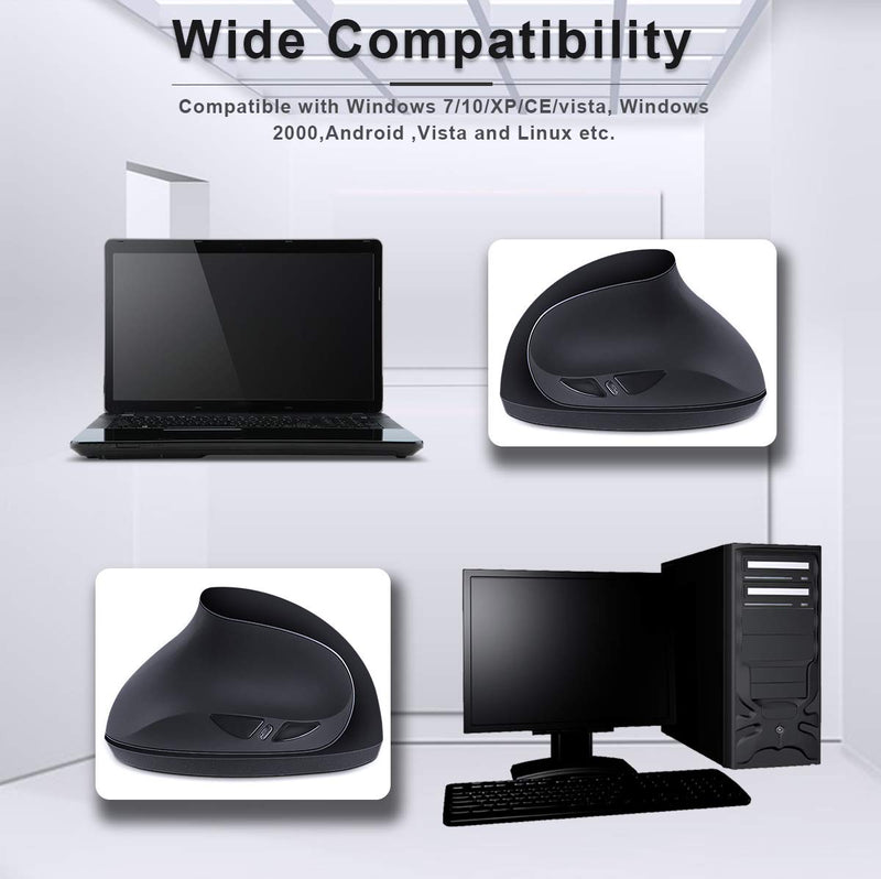 Ergonomic Wireless Mouse, Wireless Vertical Mouse 2.4GHz Optical Mice with Adjustable DPI 800/1200/1600 for Small Hands,Black Black