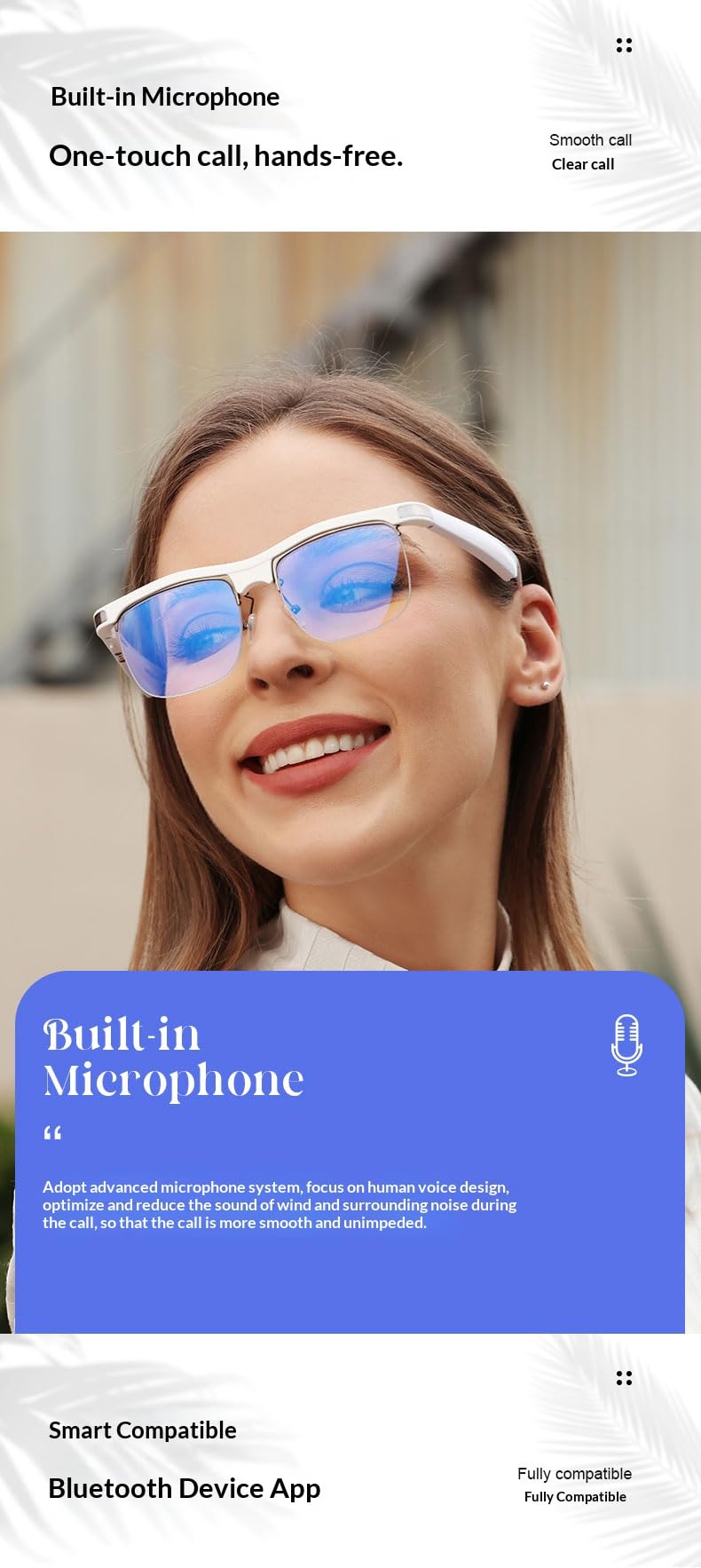 BLUETOGLASSES Smart Audio Sunglasses, Open-Ear Bluetooth 5.3 Glasses for Music & Calls, HD Stereo, Blue Light Protection, Wayfarer Style, White (Black) Black