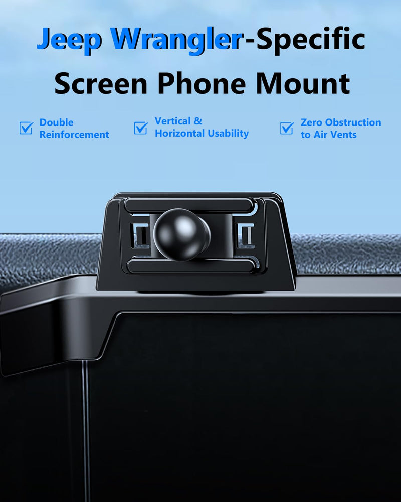 ELOHEI 12.3" Car Phone Holder for Jeep Wrangler 2024 Accessories | Screen Phone Mount 360° Rotation Smart Phone Mount Kit (HE05) HE05