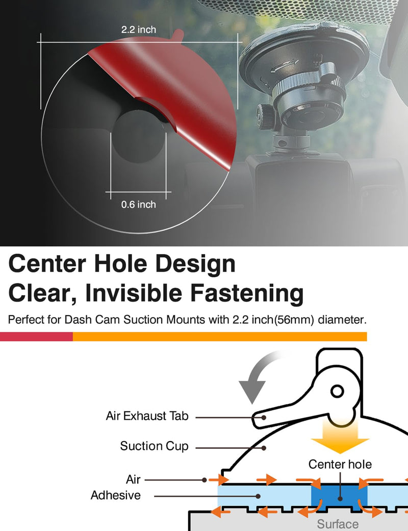 [AUSTRALIA] - 3M VHB Clear Double Sided Acrylic Foam Mounting Tape - 2.2 inches (56mm) Round Heavy Duty Adhesives Pad, Secure Dash Cam Suction Cup Mount with Center Hole Design - Pack of 6 