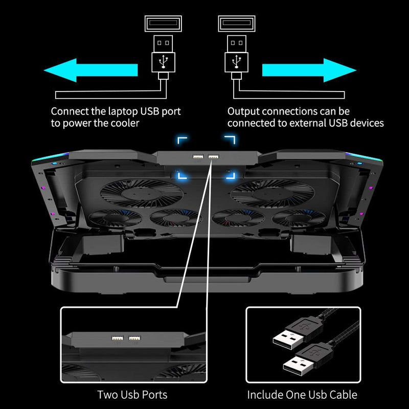 ICE COOREL Gaming Laptop Cooling Pad 15-17.3 Inch with 6 Cooling Fans, Cooling Stand with 6 Height Adjustable, Laptop Cooler with RGB Light, LCD Screen, 2 USB Ports, Phone Stand 6 Fans