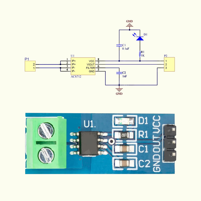 Pack of 5 ACS712 Current Sensors, Measuring Range Module Current Sensor Compatible with Arduino Bascom (20A) 20A