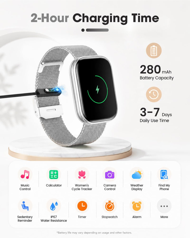 Smart Watch for Women(Call Answer/Dial), 1.75'' Touch Screen Smartwatch for Android iPhone Compatible, Waterproof Fitness Tracker with Heart Rate Sleep Monitor 100+ Sports Modes AI Voice, Silver silver02